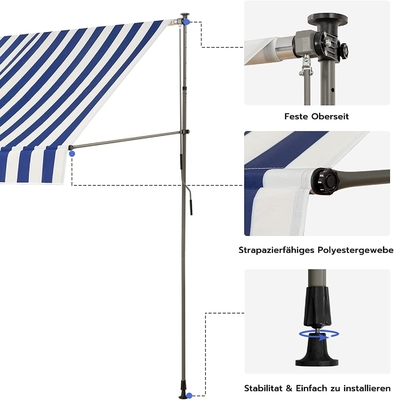 300 cm di larghezza di balcone Tollo Poliestere Materiale vela Manuale manovella protezione solare Senza foratura