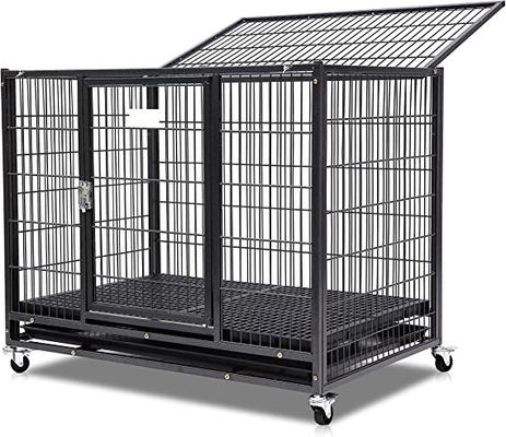 Cani di grandi dimensioni Cane e cassa in metallo pesante con quattro ruote in nero massiccio