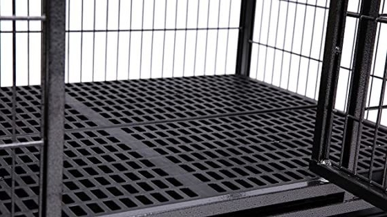 Cani di grandi dimensioni Cane e cassa in metallo pesante con quattro ruote in nero massiccio