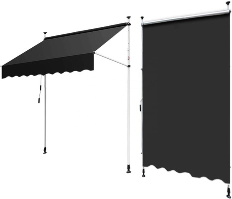300x130cm Tessuto di poliestere per balcone esterno Tenuta per balcone con telaio in ferro in grigio/nero