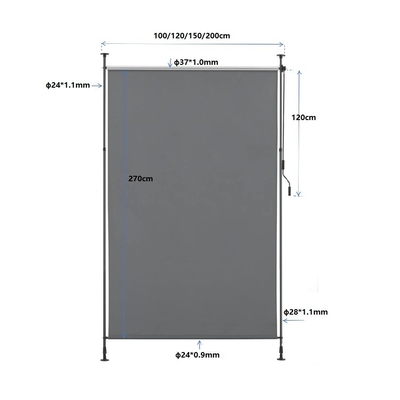 Avvolgimento verticale rivestito in polvere 150*270 cm per schermo di privacy e protezione solare in grigio scuro