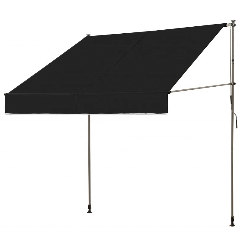 300x130cm Tessuto di poliestere per balcone esterno Tenuta per balcone con telaio in ferro in grigio/nero